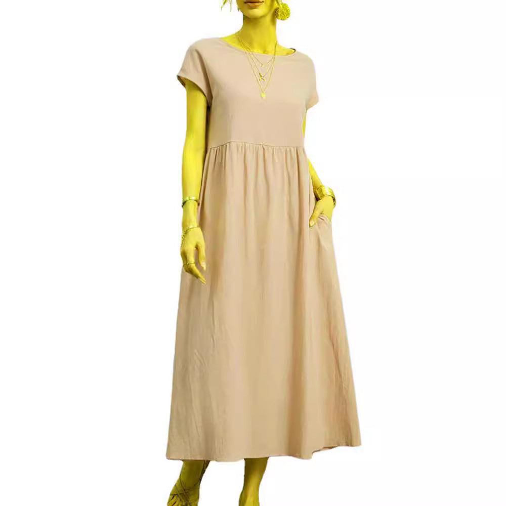 Vestido sin mangas de algodón y lino con bolsillos