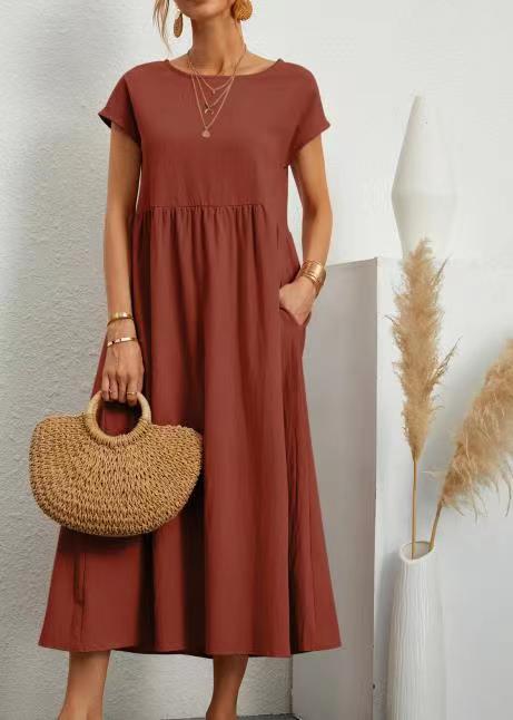 Vestido sin mangas de algodón y lino con bolsillos