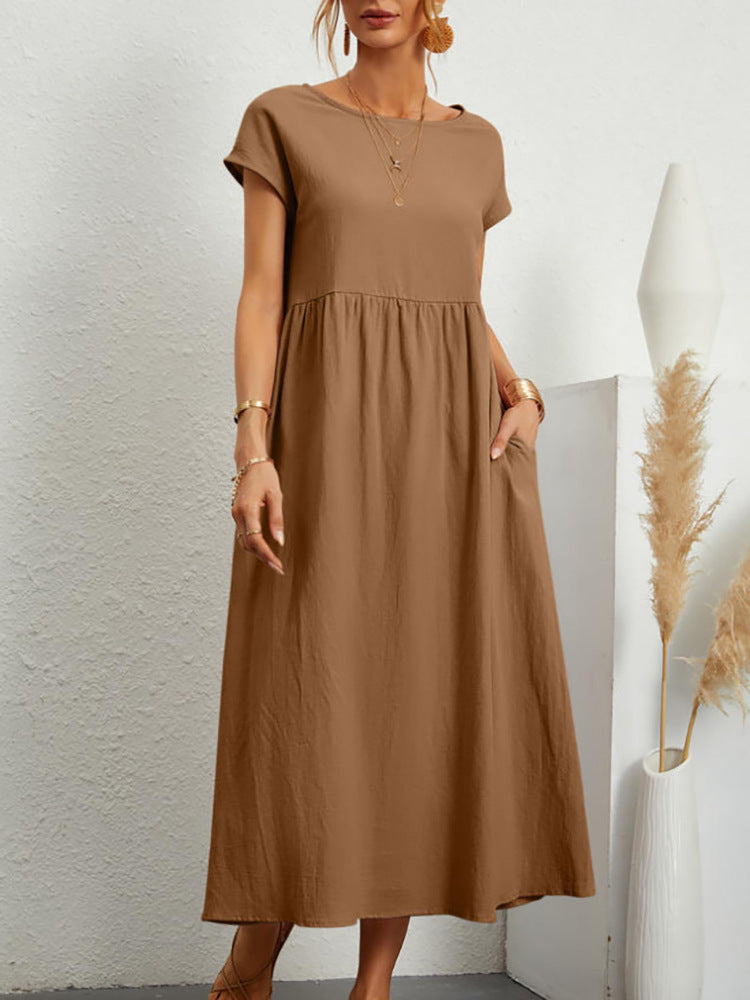 Vestido sin mangas de algodón y lino con bolsillos
