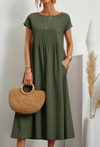 Vestido sin mangas de algodón y lino con bolsillos