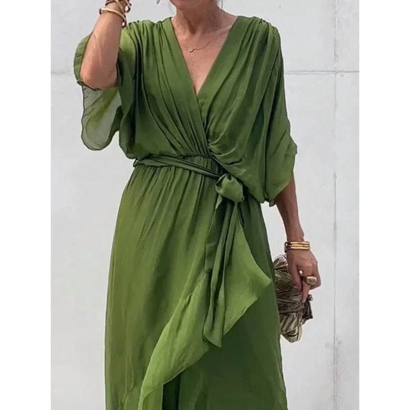 Vestido largo con mangas murciélago