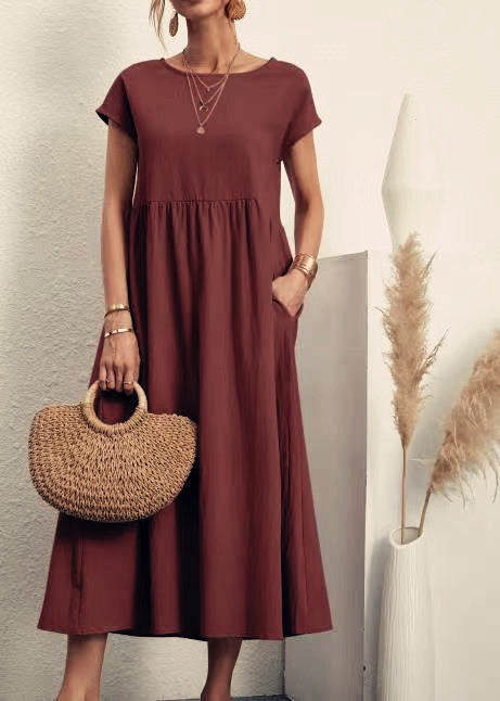 Vestido sin mangas de algodón y lino con bolsillos