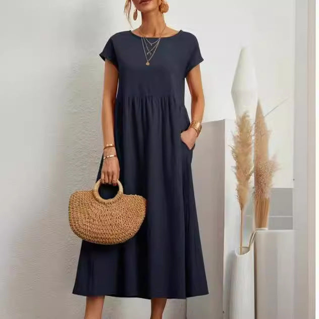 Vestido sin mangas de algodón y lino con bolsillos