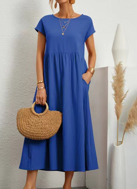 Vestido sin mangas de algodón y lino con bolsillos