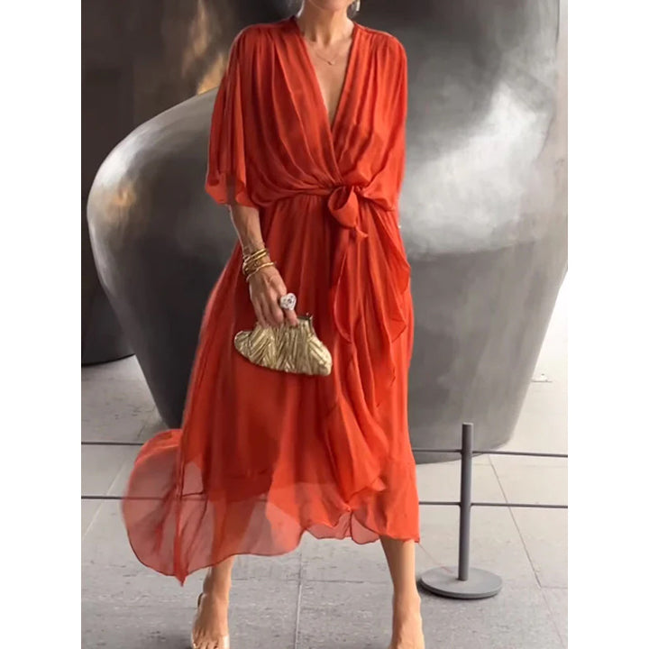 Vestido largo con mangas murciélago