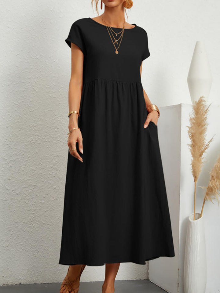 Vestido sin mangas de algodón y lino con bolsillos