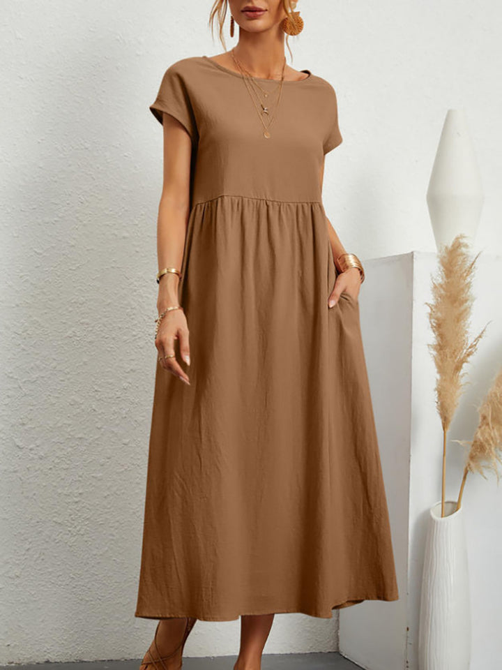 Vestido sin mangas de algodón y lino con bolsillos
