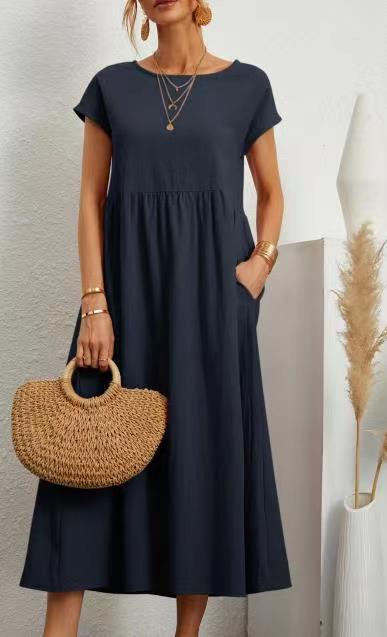 Vestido sin mangas de algodón y lino con bolsillos