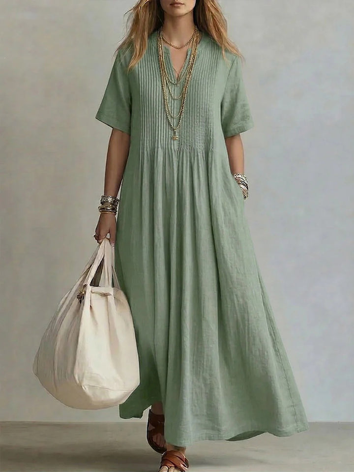 Vestidode algodón y lino escote en V