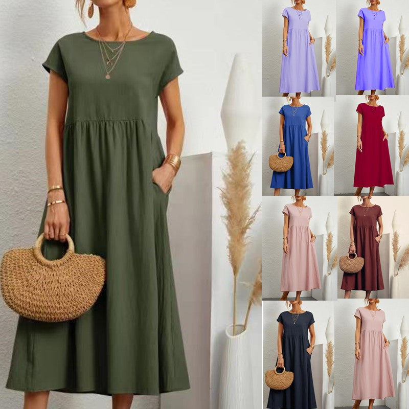 Vestido sin mangas de algodón y lino con bolsillos