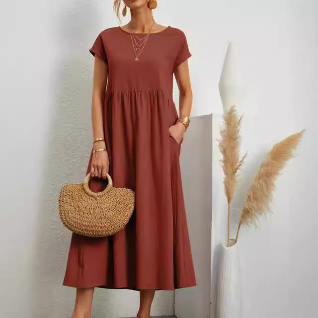 Vestido sin mangas de algodón y lino con bolsillos