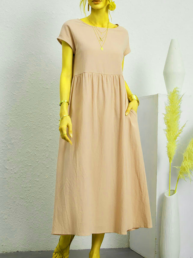 Vestido sin mangas de algodón y lino con bolsillos