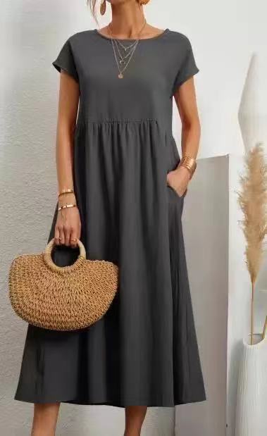Vestido sin mangas de algodón y lino con bolsillos