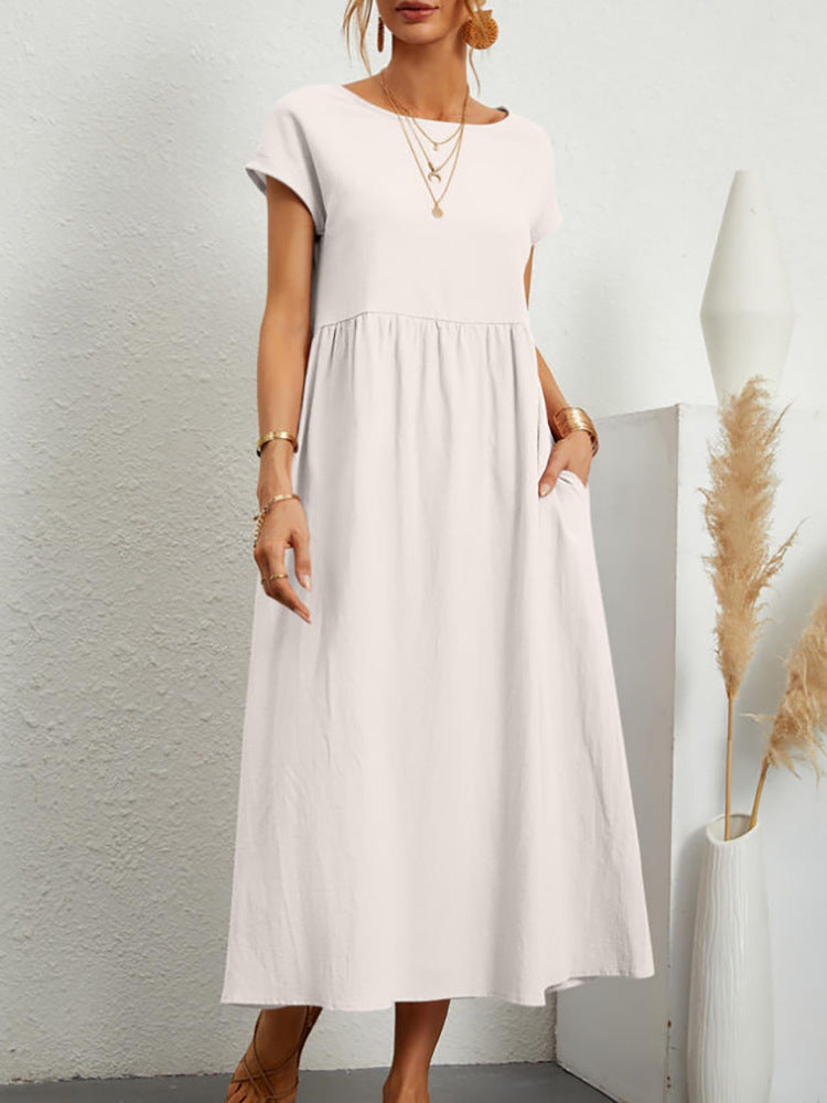 Vestido sin mangas de algodón y lino con bolsillos