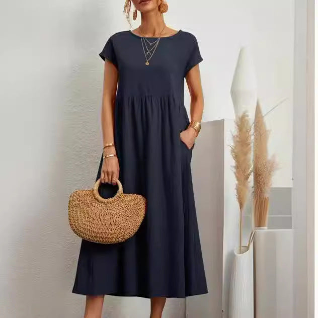 Vestido sin mangas de algodón y lino con bolsillos